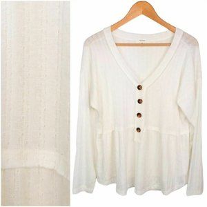 Maurices Ivory V-Neck Button Front Sweater Shirt Soft Long Sleeves Casual Large